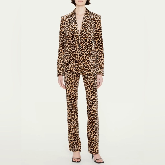 FRAME Classic Cheetah Blazer Mini Boot Cheetah-Print Velvet Pants Suit NWT Sz 0 - Picture 1 of 12